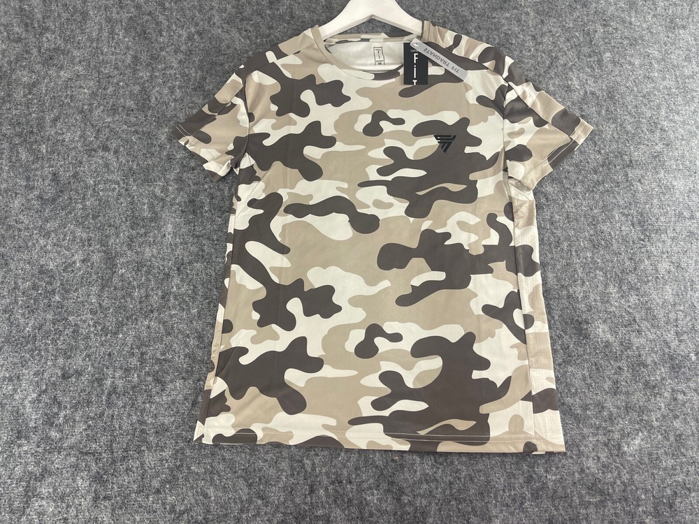 De Facto Shirt Men’s Camo 2XL Gray Green Tee Camouflage Short Sleeve Gym N304