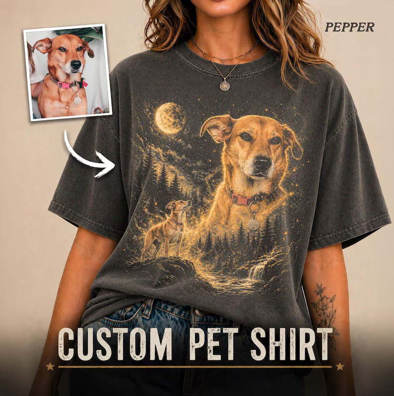 Custom Pet Photo Comfort Tee Personalized Dog Cat Animal Lover Gift
