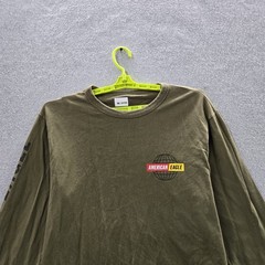 American Eagle Outfitters Men Shirt L/G/G Olive Green Globe Graphic Tee Logo