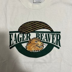 Hanes Heavyweight 50/50 Eager Beaver Graphic T-Shirt Short Sleeve White Mens S