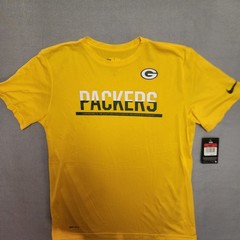 NEW NIKE GREEN BAY PACKERS NFL DRI-FIT YELLOW ON FIELD T-SHIRT MEN’S – Large
