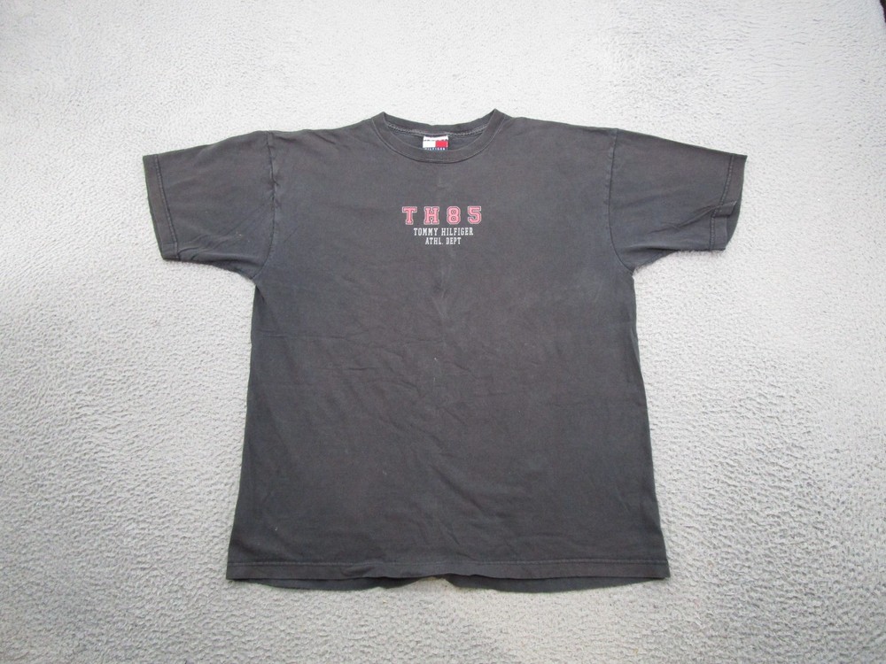 VTG Y2K 90s Tommy Hilfiger Athletic 85 Black T-Shirt Mens Size L Grunge Faded