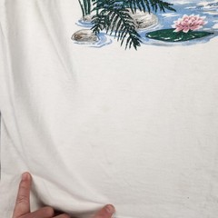 Vintage Cat Shirt Mens Large White Kittens Fishing Pond Graphic 90s Nature Cute