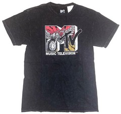 MTV Music Television Classic Motorcycle Logo Men’s Black Acid Wash T-Shirt New