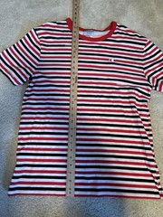 Champion Striped T Shirt Red Black White All Over Logo Men’s Medium