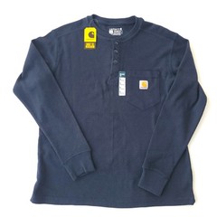 NWT Carhartt SMALL Relaxed Fit Heavyweight L/S Henley Pocket Thermal Shirt Navy