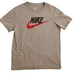 Nike The Nike Tee Shirt Mens Large Gray Red Swoosh Embroidered Logo Graphic