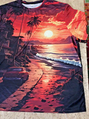 ADULT MEN’S 4X Miami Sunset Beach T-shirt TEE Lightweight rayon Vivid Graphics