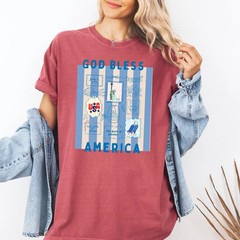 America 250th Anniversary Shirt Patriotic Light Blue Stripes Graphic Tee Women