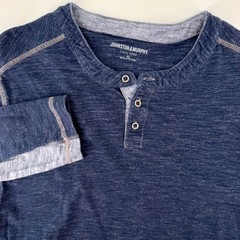 Johnston & Murphy Henley Shirt XL Blue Gray Long Sleeve Cotton Slub Knit 74-3145