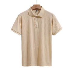 Men’s Striped Shirt Short Sleeve Moisture Wicking Lapel Neckline Slight Stretch