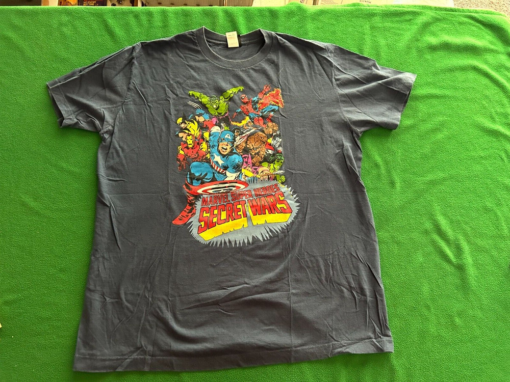 SECRET WARS Marvel Mad Engine Vintage Graphics T-Shirt, Men’s Large, Navy Blue