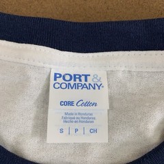 Port & Co Adult Size Small White Navy Trim Crew Neck Short Sleeve T-Shirt New
