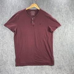 American Eagle Henley Shirt L Mens Purple Maroon Athletic Fit 100% Cotton