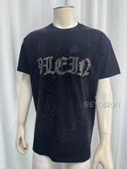 New Fashion Trend Rhinestone Summer Short Sleeve Luxury Men Cotton Black T-Shirt