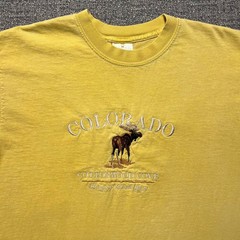 Vintage 90s Colorado Shirt Large L Embroidered Moose Yellow Nature Souvenir Tee
