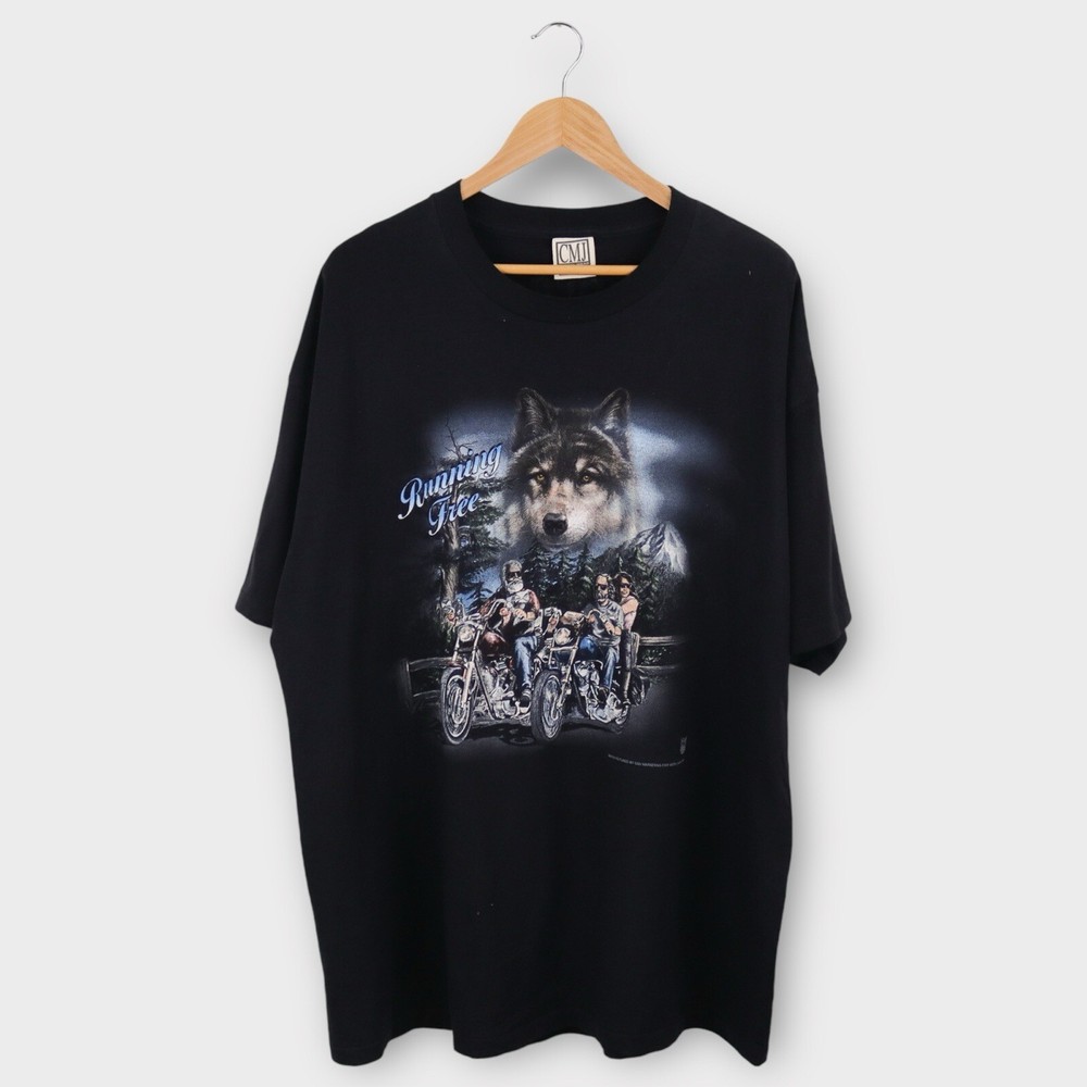 Vintage Thunder Road Biker T Shirt XXL Wolf Motorcycle Double Sided Graphic USA