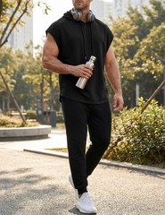 Men’s Oversized Short Sleeve Drawstring Hooded Tank Tops T-Shirts – Casual Su…