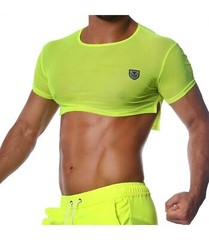 TOF PARIS Crop Top Very Soft Round Collared Shirt Neon Yellow 19