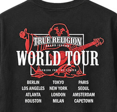 True Religion Men’s Medium Black World Tour Graphic T Shirt Buddha Logo Tee NWT