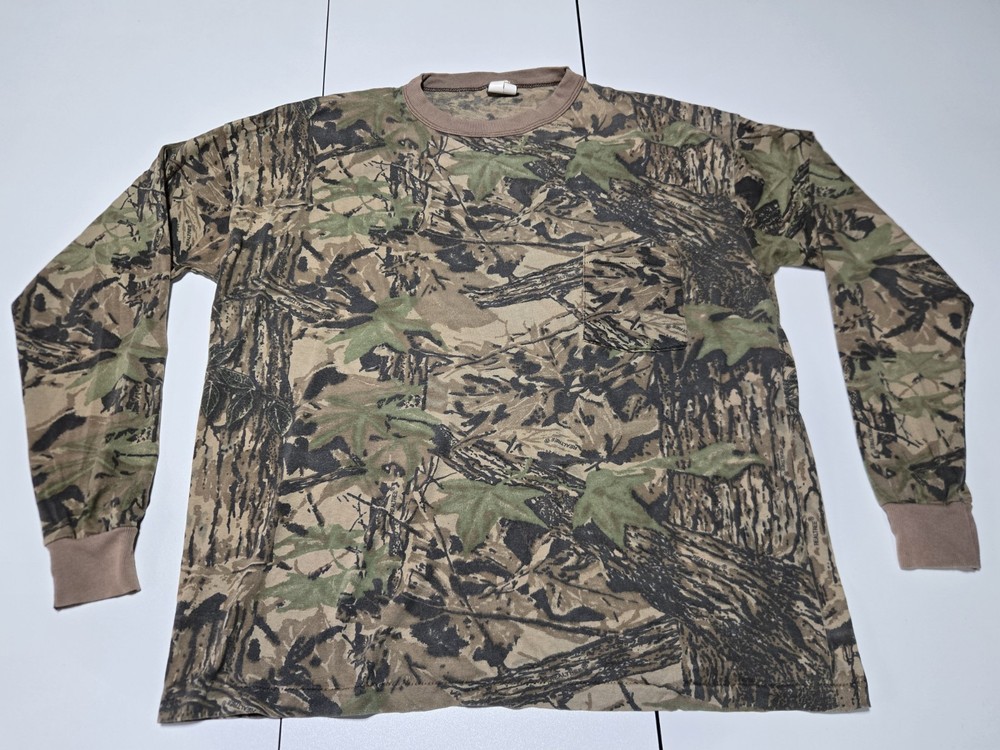 Vintage Camo Hunting XL Shirt Ace Sportswear Long Sleeve 50/50 USA Single Stitch