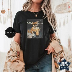 Funny Shiba Inu Drinking Iced Coffee Shirt, Animal Meme Tee T-Shirt