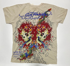 Authentic New Vintage Men’s Ed Hardy V-Neck T-shirt Beautiful Ghost Beige L-2XL