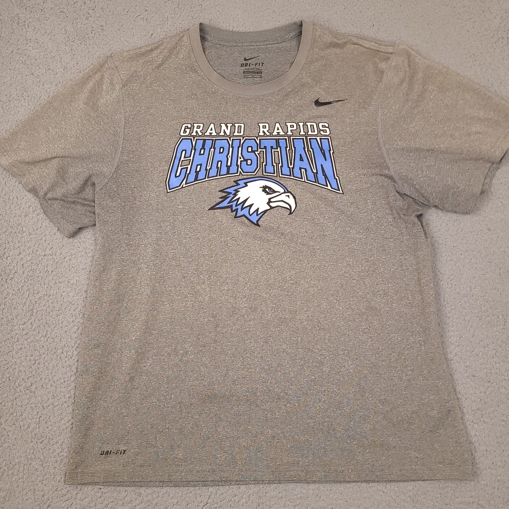 Nike Grand Rapids Christian Eagles T-Shirt Mens Teens XL Gray Dri Fit Sports