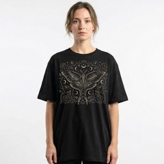 Luna Moth Galaxy Roses T-Shirt Gothic Witchy Celestial Boho Night Sky Gift Tee
