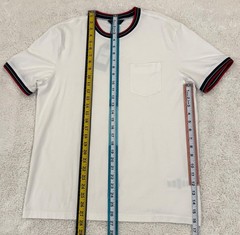 MEN’S BEN SHERMAN WHITE T-SHIRT SIZE M STRIPE COLLAR POCKET COTTON STRETCH TEE.