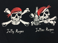 Joe Blow Tees Pirate Graphic T-Shirt Jolly Roger Jollier Roger Drinking Medium