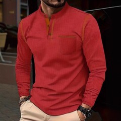 Mens Long Sleeved High-Grade T-shirts Standing Collar Formal Occasions Shirt Top