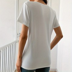 Women’s Round Neck Romantic Short-Sleeved T-Shirt Summer Heart Pattern Pullover♪