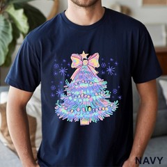 Pastel Holographic Christmas Tree Shirt, Coquette Christmas Tree Shirt, 203704