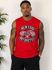 Red Men’s Sleeveless Graphic Print T-Shirt Crew Neck “New York Motorcycle” S