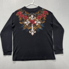 Vintage MMA Elite Black Thermal Shirt Mens XL Long Sleeve Cross Rose Chain Y2K