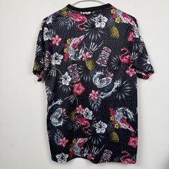 Good Vibes Drill Clothing Co Shirt Mens Medium Black Tropical Tiki Skeleton Surf