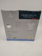NIB Perry Ellis Portfolio 3 Pack Men’s Small V-Neck White T-Shirt Cotton Blend