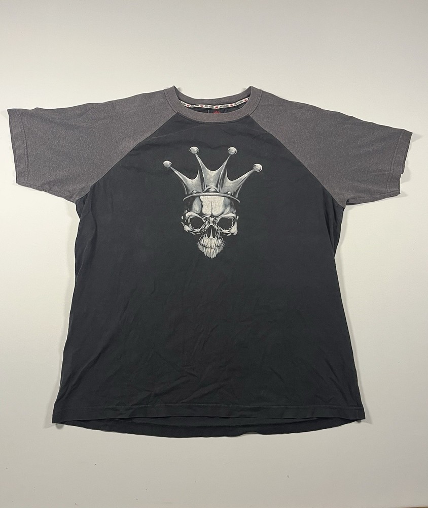 Vintage JNCO Jeans Crown Skull Graphic T Shirt Black Gray Raglan Mens XL