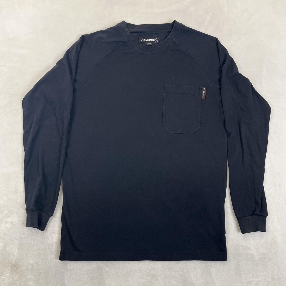 Diamond FR Long Sleeve T-Shirt Mens Small Black Flame Resistant Pocket Workwear