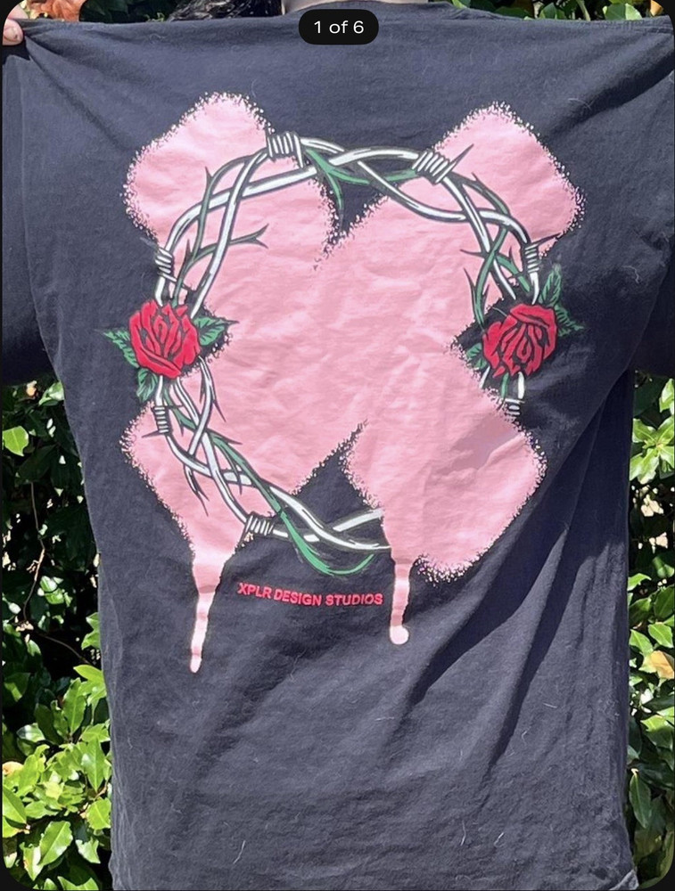 XPLR Design Studios Black XL Double-Sided Rose Graphic Crew Neck Cotton Tee