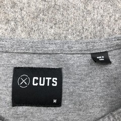 Cuts Shirt Mens Medium Gray Long Sleeve Curve Hem Crewneck Tee Solid Casual Top