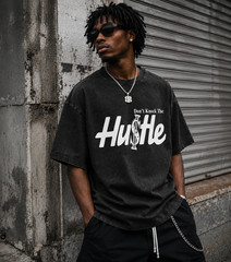 Mens Vintage Wash Hip Hop T-Shirt Don’t Knock The Hustle Graphic Streetwear Tee