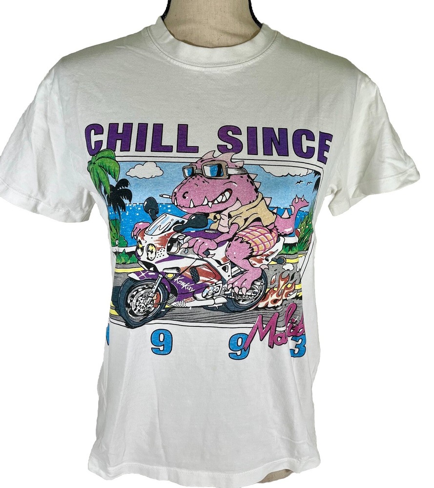 VTG John Galt California Chill Since 1993 Dinosaur Malibu T-Shirt Italy SZ Med
