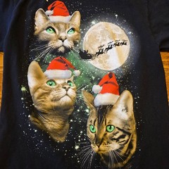 Christmas Cats Santa Hats Moon Retro Graphic Tee Size S 80s 90s Y2K Kittens