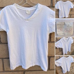 Vintage Two Guys White V Neck T Shirt Combed Cotton Size M Single Stitch