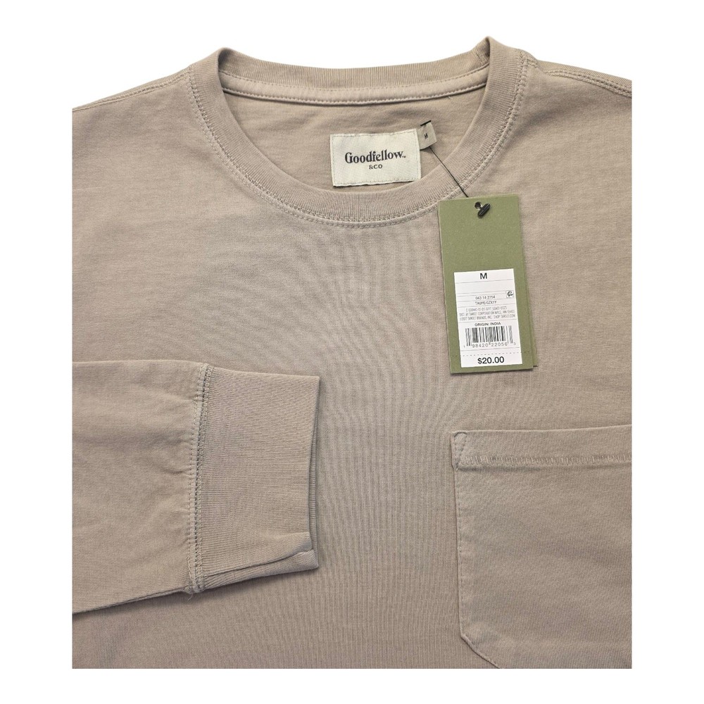 NWT Goodfellow And Co Long Sleeve Pocket T Shirt Mens Medium Taupe