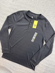 All In Motion Shirt Mens Small Black Waffle Henley Thermal Long Sleeve NWT