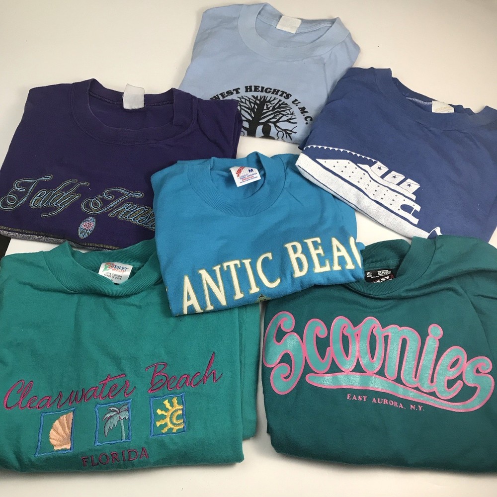 Lot of 6 Vintage Single Stitch T Shirts Random Mixed Sizes Variety Bundle Blues