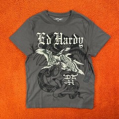 ED HARDY Designs T-Shirt Men’s MEDIUM Graphic Tattoo Dark Gray Eagle Fight Y2K